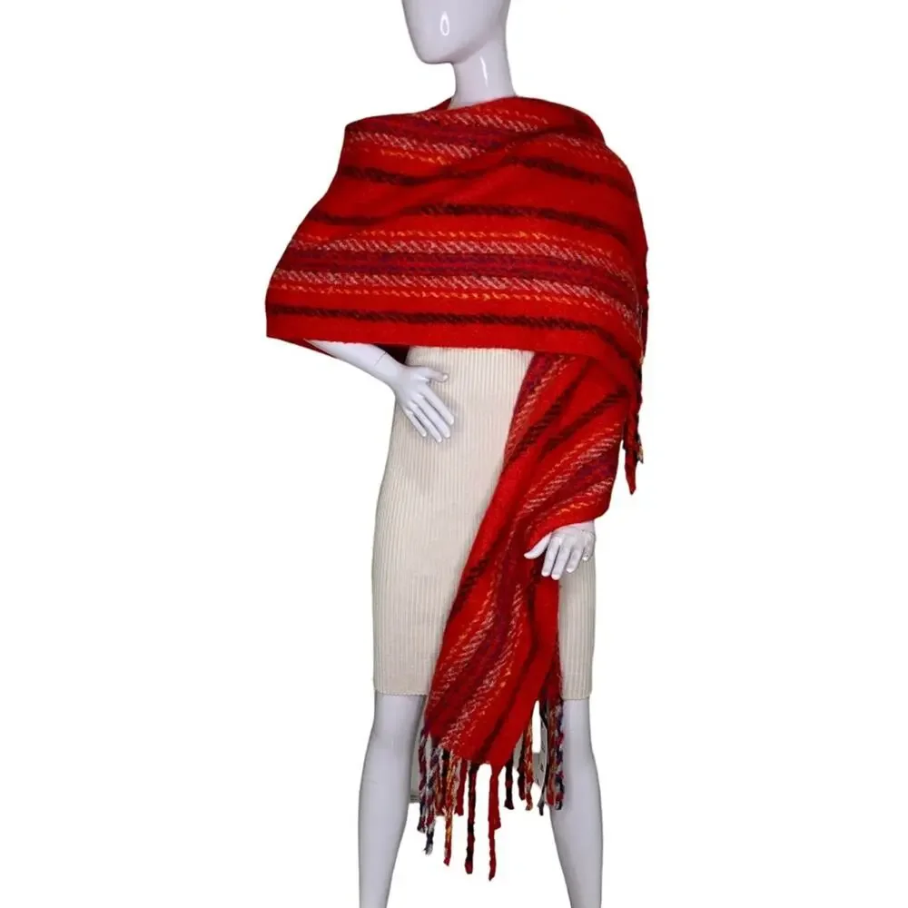 Modena NWT Fringe Scarf Blanket Plaid Red Black